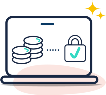 icon of laptop and rent being collected secured by a lock