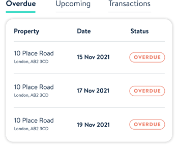 UI image of goodlord rent collection showing overdue rent