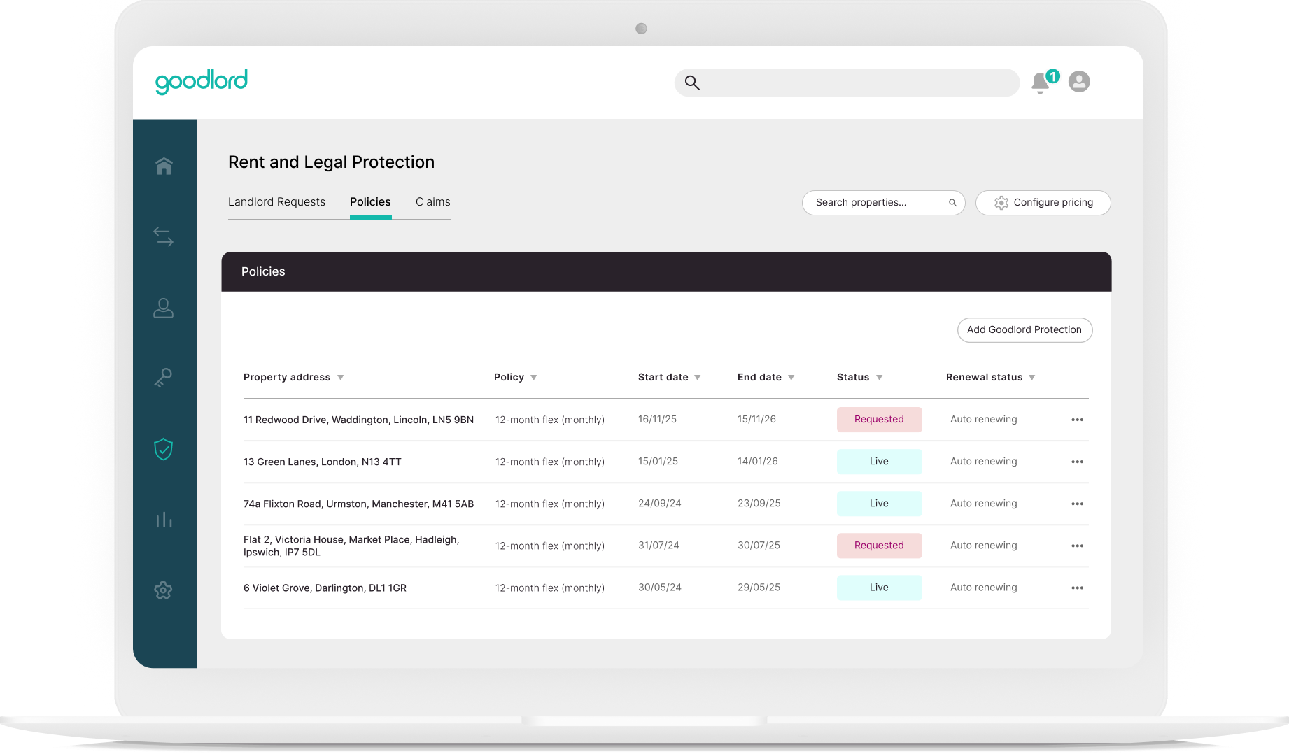 Product screen - Policies + laptop